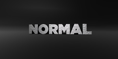NORMAL - hammered metal finish text on black studio - 3D rendered royalty free stock photo. This image can be used for an online website banner ad or a print postcard.