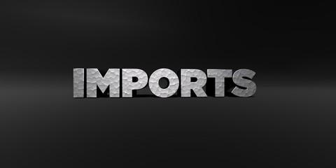 IMPORTS - hammered metal finish text on black studio - 3D rendered royalty free stock photo. This image can be used for an online website banner ad or a print postcard.