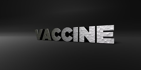 VACCINE - hammered metal finish text on black studio - 3D rendered royalty free stock photo. This image can be used for an online website banner ad or a print postcard.