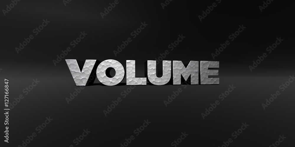 Fototapete volume - hammered metal finish text on black studio - 3d rendered royalty free stock photo. this ima