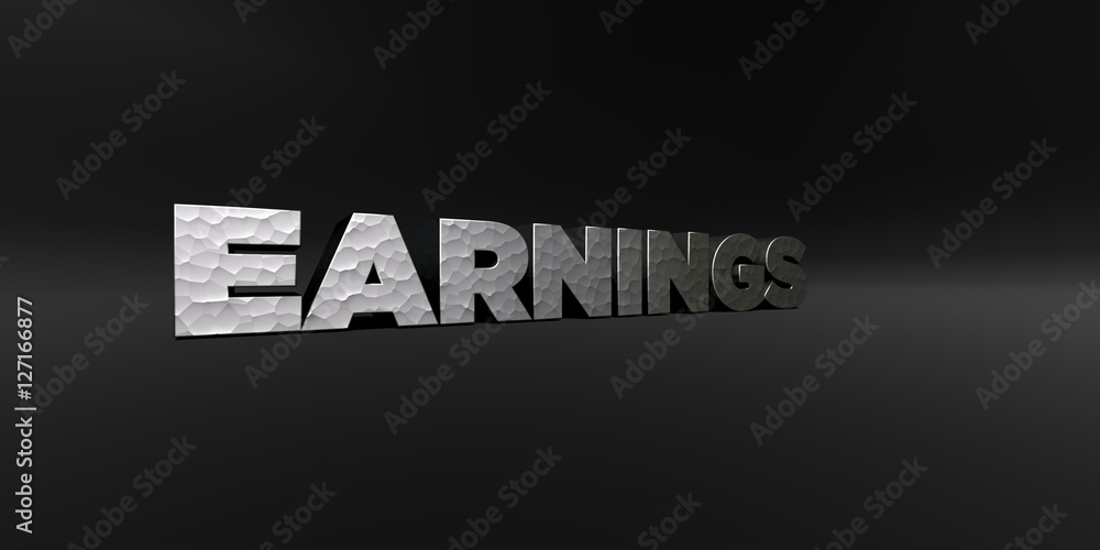Fototapete earnings - hammered metal finish text on black studio - 3d rendered royalty free stock photo. this i