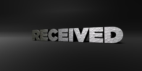 RECEIVED - hammered metal finish text on black studio - 3D rendered royalty free stock photo. This image can be used for an online website banner ad or a print postcard.