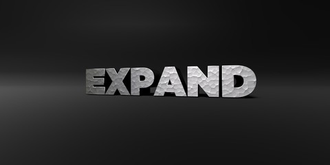 Obraz premium EXPAND - hammered metal finish text on black studio - 3D rendered royalty free stock photo. This image can be used for an online website banner ad or a print postcard.