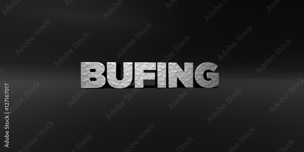 Fototapete bufing - hammered metal finish text on black studio - 3d rendered royalty free stock photo. this ima