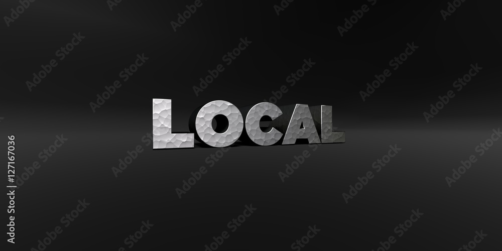 Fototapete local - hammered metal finish text on black studio - 3d rendered royalty free stock photo. this imag