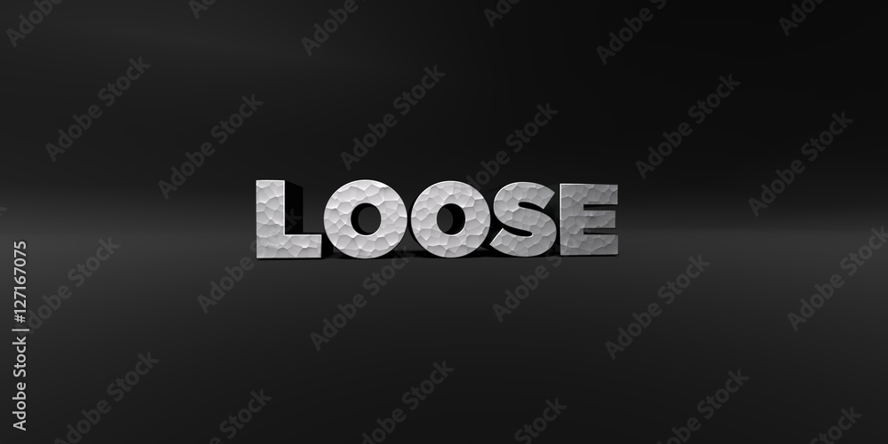 Fototapete loose - hammered metal finish text on black studio - 3d rendered royalty free stock photo. this imag