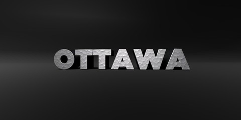 OTTAWA - hammered metal finish text on black studio - 3D rendered royalty free stock photo. This image can be used for an online website banner ad or a print postcard.