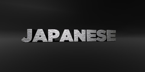 JAPANESE - hammered metal finish text on black studio - 3D rendered royalty free stock photo. This image can be used for an online website banner ad or a print postcard.