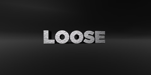 LOOSE - hammered metal finish text on black studio - 3D rendered royalty free stock photo. This image can be used for an online website banner ad or a print postcard.