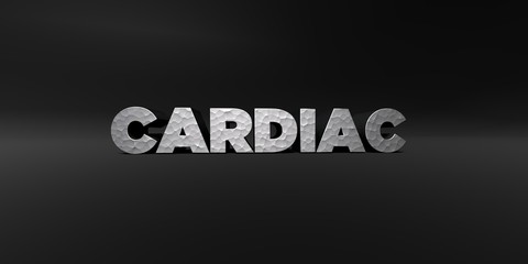 Fototapeta premium CARDIAC - hammered metal finish text on black studio - 3D rendered royalty free stock photo. This image can be used for an online website banner ad or a print postcard.