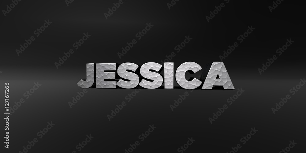 Fototapete jessica - hammered metal finish text on black studio - 3d rendered royalty free stock photo. this im
