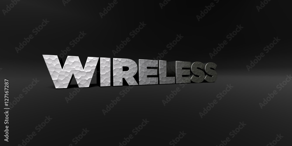 Fototapete wireless - hammered metal finish text on black studio - 3d rendered royalty free stock photo. this i