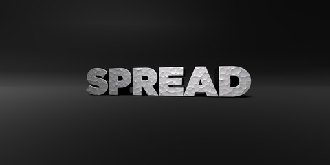 SPREAD - hammered metal finish text on black studio - 3D rendered royalty free stock photo. This image can be used for an online website banner ad or a print postcard.