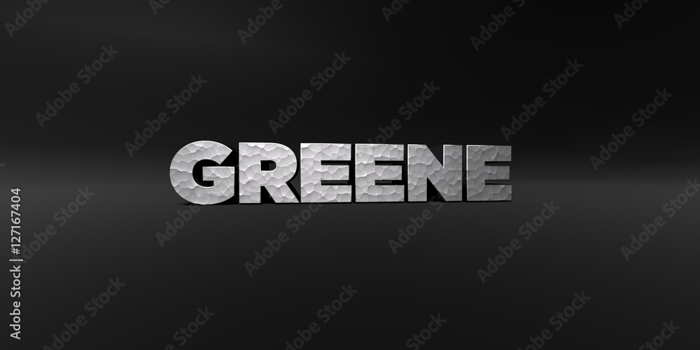 Fototapete greene - hammered metal finish text on black studio - 3d rendered royalty free stock photo. this ima