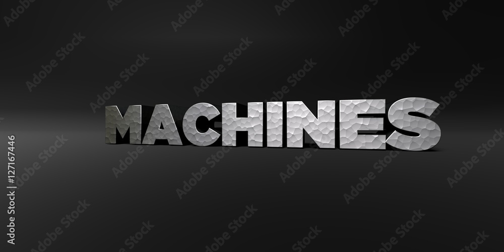 Fototapete machines - hammered metal finish text on black studio - 3d rendered royalty free stock photo. this i