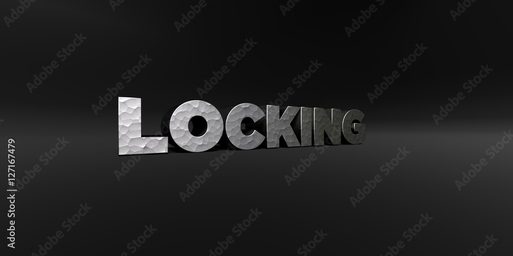 Fototapete locking - hammered metal finish text on black studio - 3d rendered royalty free stock photo. this im