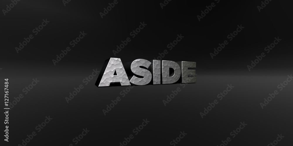 Fototapete aside - hammered metal finish text on black studio - 3d rendered royalty free stock photo. this imag