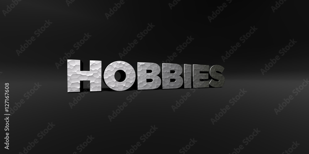 Fototapete hobbies - hammered metal finish text on black studio - 3d rendered royalty free stock photo. this im