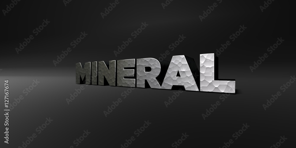 Fototapete mineral - hammered metal finish text on black studio - 3d rendered royalty free stock photo. this im