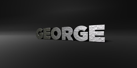 GEORGE - hammered metal finish text on black studio - 3D rendered royalty free stock photo. This image can be used for an online website banner ad or a print postcard.