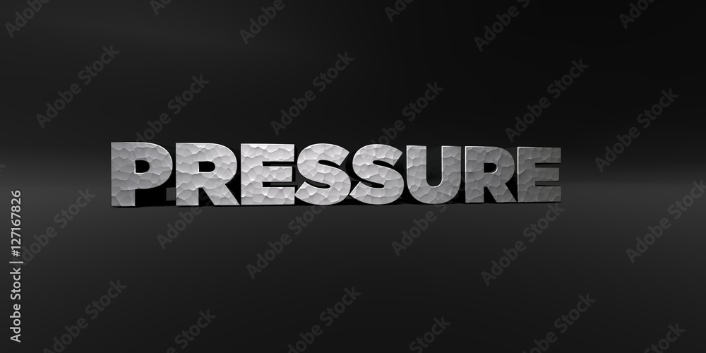 Fototapete pressure - hammered metal finish text on black studio - 3d rendered royalty free stock photo. this i