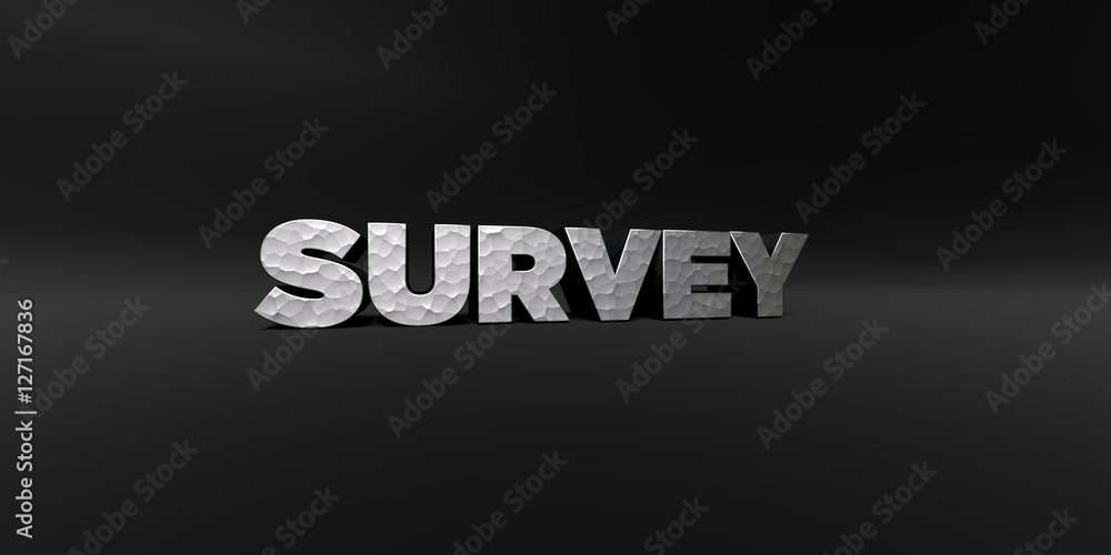 Fototapete survey - hammered metal finish text on black studio - 3d rendered royalty free stock photo. this ima