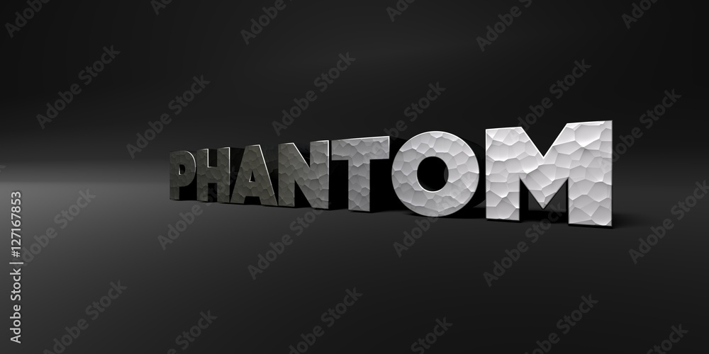 Fototapete phantom - hammered metal finish text on black studio - 3d rendered royalty free stock photo. this im