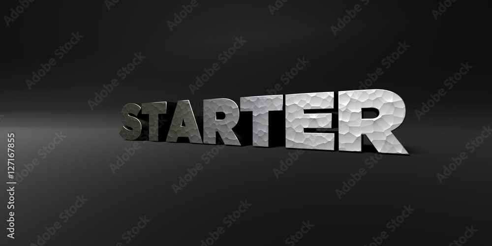 Fototapete starter - hammered metal finish text on black studio - 3d rendered royalty free stock photo. this im