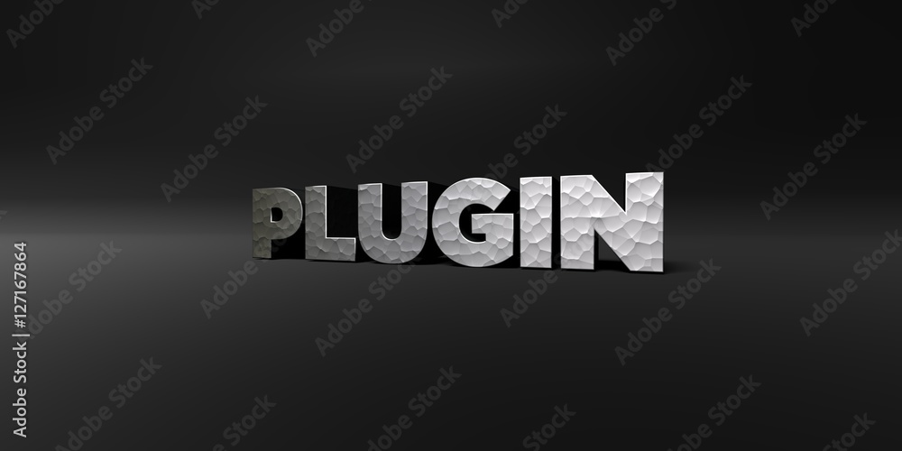 Fototapete plugin - hammered metal finish text on black studio - 3d rendered royalty free stock photo. this ima