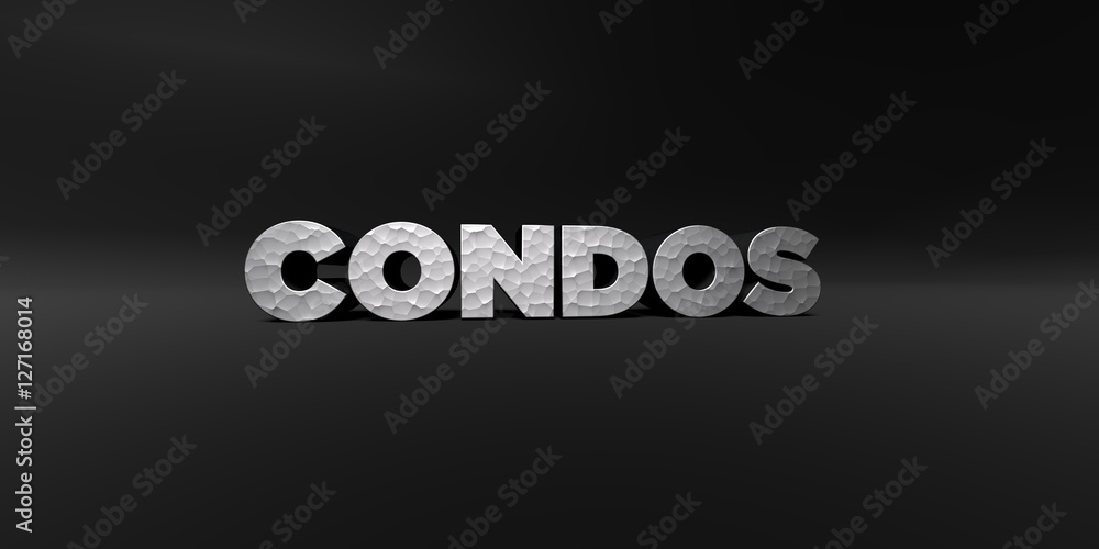 Fototapete condos - hammered metal finish text on black studio - 3d rendered royalty free stock photo. this ima