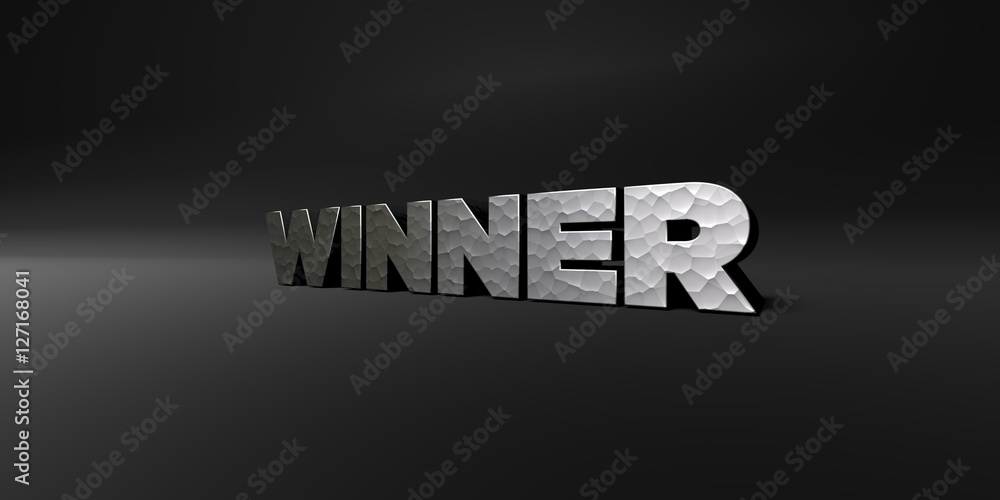 Fototapete winner - hammered metal finish text on black studio - 3d rendered royalty free stock photo. this ima