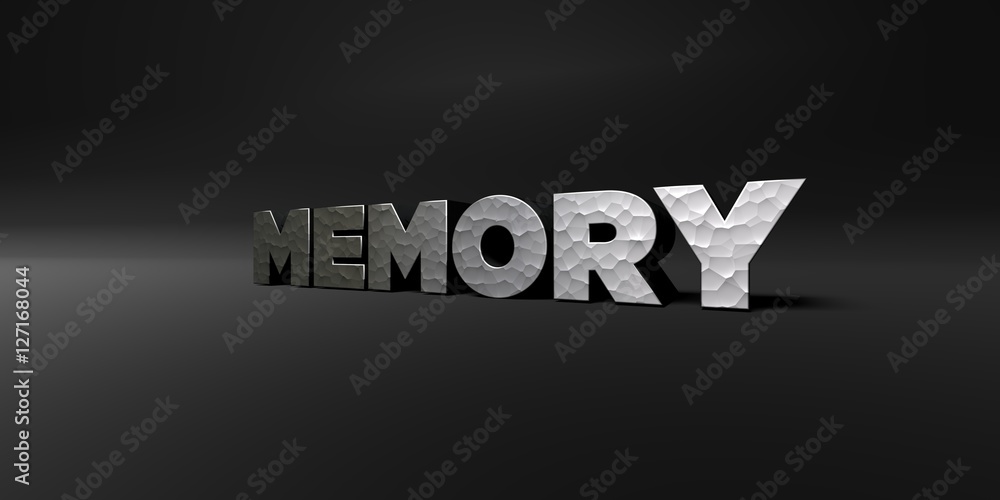 Fototapete memory - hammered metal finish text on black studio - 3d rendered royalty free stock photo. this ima