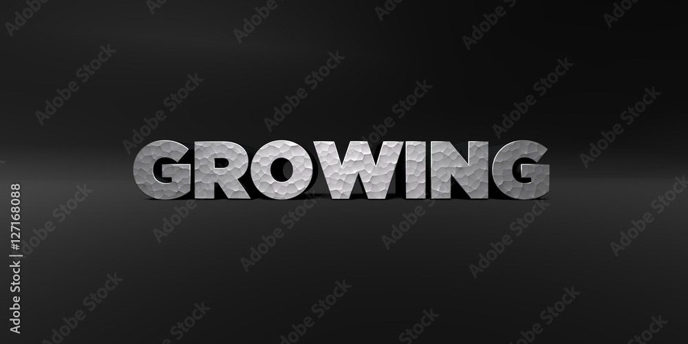 Fototapete growing - hammered metal finish text on black studio - 3d rendered royalty free stock photo. this im