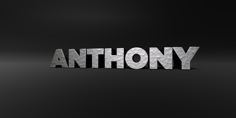 ANTHONY - hammered metal finish text on black studio - 3D rendered royalty free stock photo. This image can be used for an online website banner ad or a print postcard.