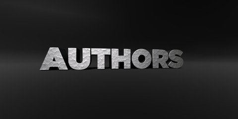 AUTHORS - hammered metal finish text on black studio - 3D rendered royalty free stock photo. This image can be used for an online website banner ad or a print postcard.