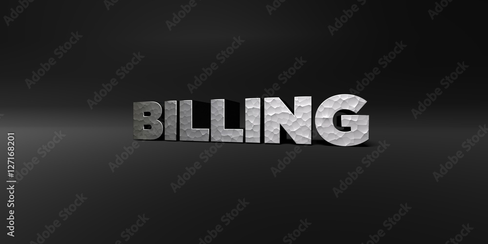 Fototapete billing - hammered metal finish text on black studio - 3d rendered royalty free stock photo. this im