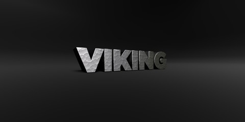 VIKING - hammered metal finish text on black studio - 3D rendered royalty free stock photo. This image can be used for an online website banner ad or a print postcard.