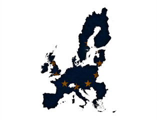 Karte und Fahne der EU auf rostigem Metall