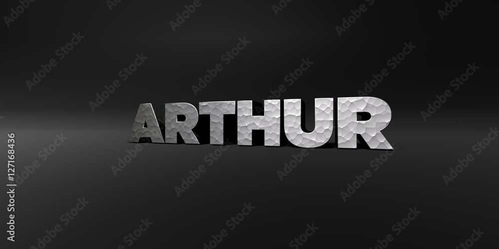 Fototapete arthur - hammered metal finish text on black studio - 3d rendered royalty free stock photo. this ima