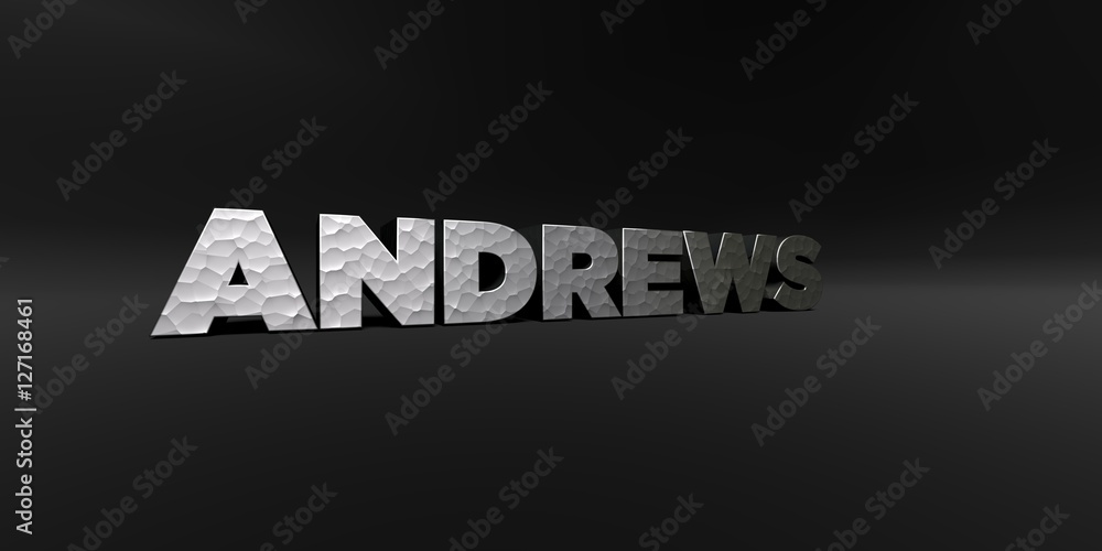 Fototapete andrews - hammered metal finish text on black studio - 3d rendered royalty free stock photo. this im