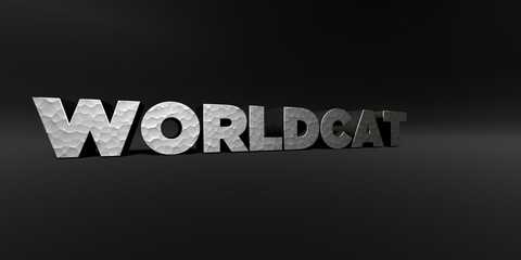 WORLDCAT - hammered metal finish text on black studio - 3D rendered royalty free stock photo. This image can be used for an online website banner ad or a print postcard.