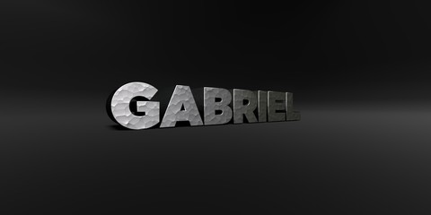 GABRIEL - hammered metal finish text on black studio - 3D rendered royalty free stock photo. This image can be used for an online website banner ad or a print postcard.