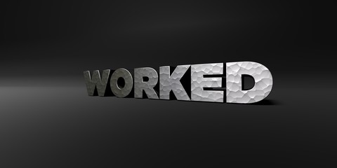 WORKED - hammered metal finish text on black studio - 3D rendered royalty free stock photo. This image can be used for an online website banner ad or a print postcard.