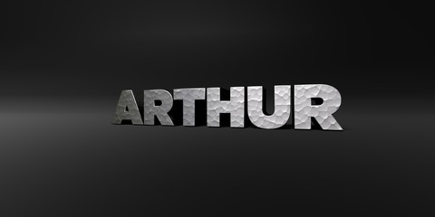 ARTHUR - hammered metal finish text on black studio - 3D rendered royalty free stock photo. This image can be used for an online website banner ad or a print postcard.