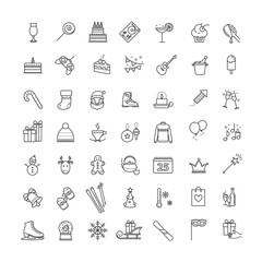 Outline icons - winter, christmas, holiday, party, birthday