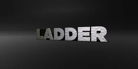 LADDER - hammered metal finish text on black studio - 3D rendered royalty free stock photo. This image can be used for an online website banner ad or a print postcard.