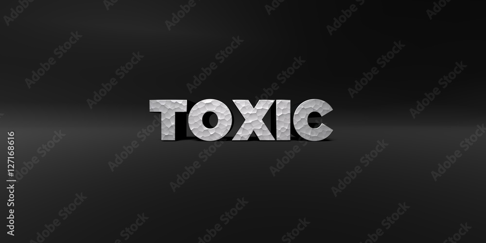 Fototapete toxic - hammered metal finish text on black studio - 3d rendered royalty free stock photo. this imag