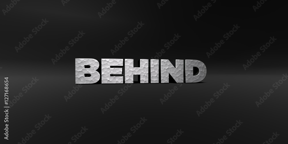 Fototapete behind - hammered metal finish text on black studio - 3d rendered royalty free stock photo. this ima