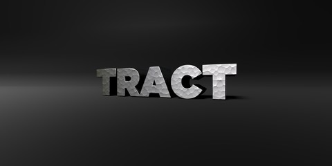 TRACT - hammered metal finish text on black studio - 3D rendered royalty free stock photo. This image can be used for an online website banner ad or a print postcard.