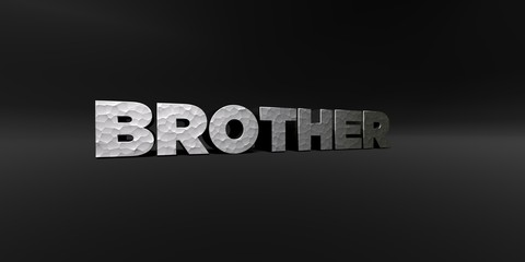 BROTHER - hammered metal finish text on black studio - 3D rendered royalty free stock photo. This image can be used for an online website banner ad or a print postcard.